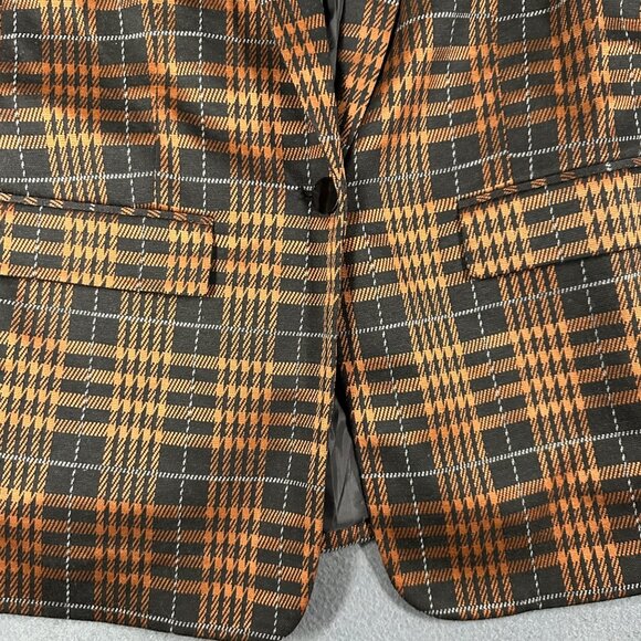 Bar III Womens Small Brown Plaid Notch-Collar Blazer Jacket V-Neck One Button LS - Picture 5 of 12